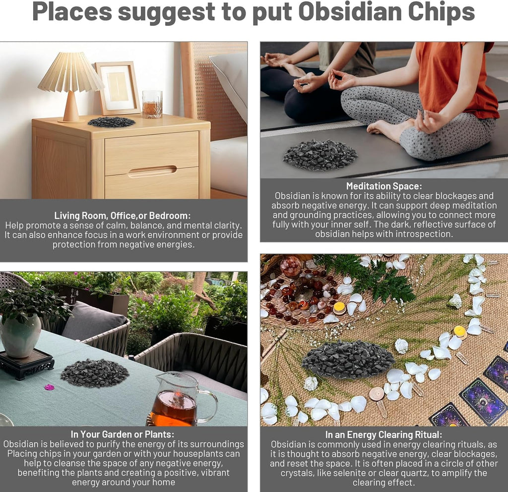 1.1lb Natural Crushed Obsidian Crystal Tumbled Chips-Healing Crystals Chips Bulk, Crushed Crystal Gemstones for Crafts, Beautiful Package for Gift (Obsidian)