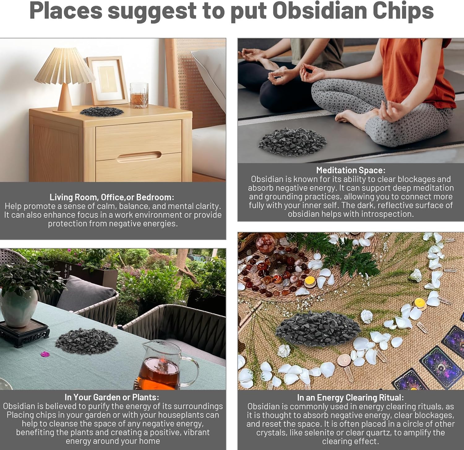 1.1lb Natural Crushed Obsidian Crystal Tumbled Chips-Healing Crystals Chips Bulk, Crushed Crystal Gemstones for Crafts, Beautiful Package for Gift (Obsidian)