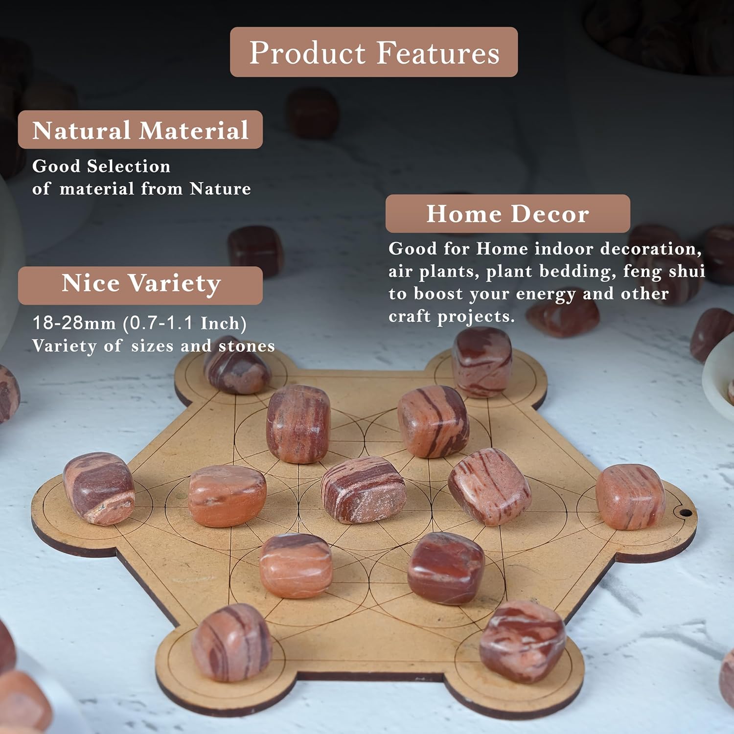 "Crocon 1LB Chocolate jasper Tumbled Stones and Crystals bulk 2000+ Carats Natural Crystal Kit for Reiki Healing Crystal Polished, Tumble Stones, Chakra Balancing, Gift, Home Decor Size : 20-25 mm "