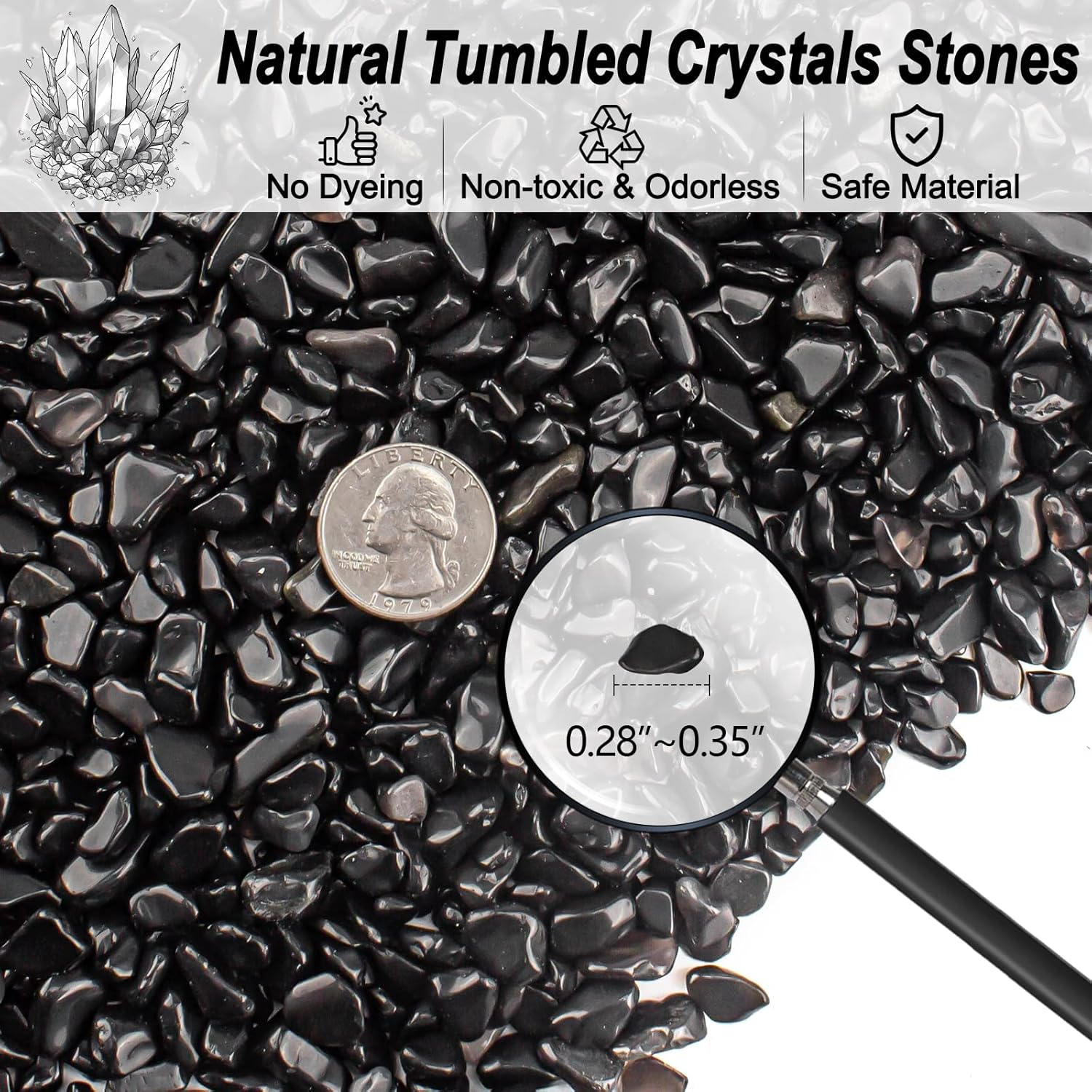 0.5 Lb/230g Black Aquarium Gravel Rocks Fish Tank Marbles Pebbles Small, Polished Natural Tumbled Healing Crystal Chips Bulk Crushed Stones for Crafts|Fish Turtle Tank|Home Decoration - 7-9m