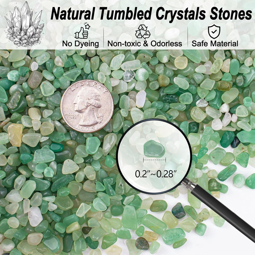 0.5 Lb/230g Green Aventurine Crystal Chips Bulk Crushed Stones, Natural Gemstones Jade Pebbles Marbles Tumbled Healing Crushed Quartz for Vase Fillers, Aquarium Gravel Rocks and Home Decoration