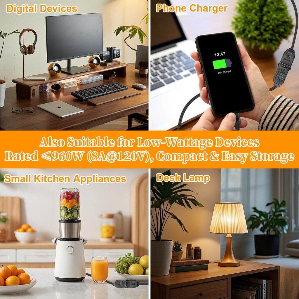 #18 Gauge Black Extension Cord 6 Ft, Polarized Plug 2 Prong Extension Cord for Christmas Lights Indoor Outdoor Waterproof, 120Volts / 8Amps, Connect Up to 960Watts Holiday Light (3 Pack,Total 18Ft)