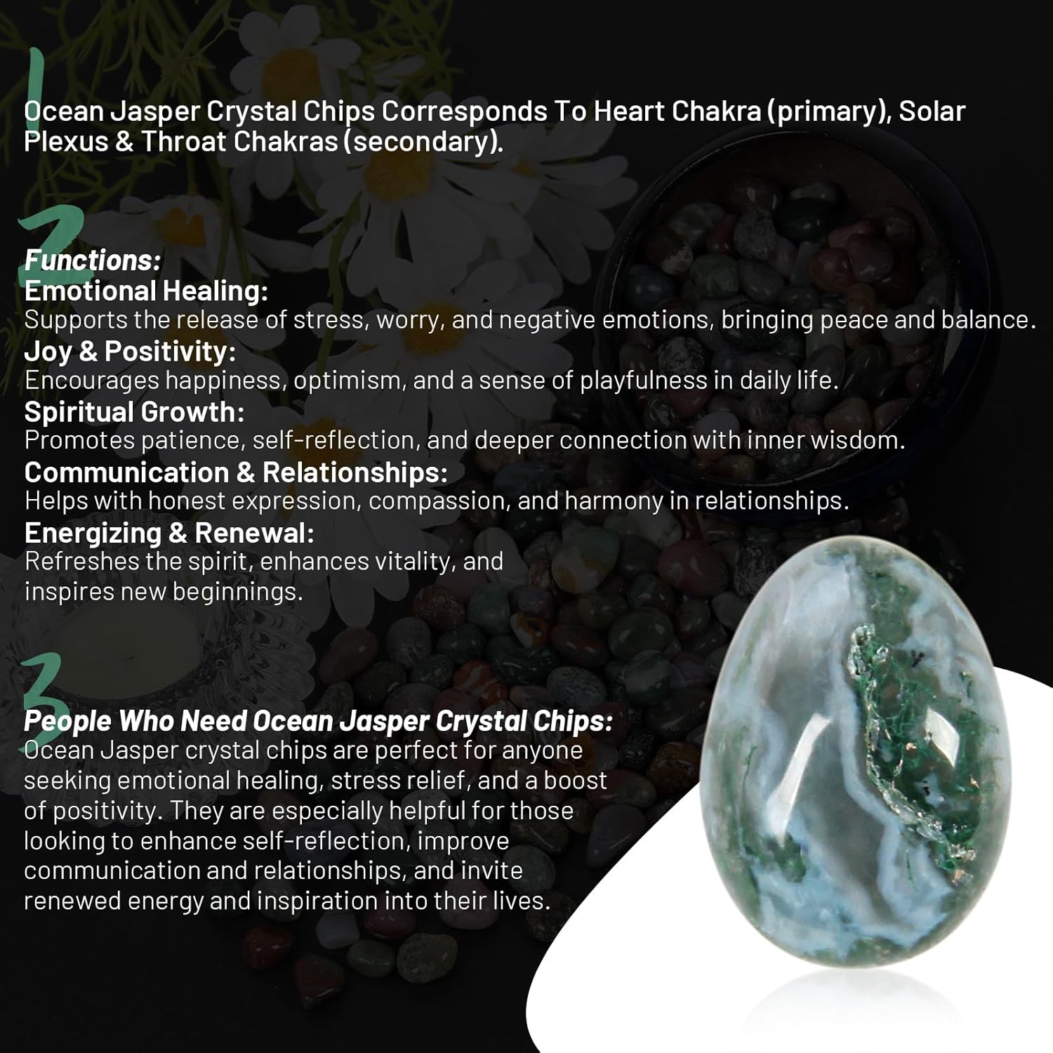 1.1lb Natural Crushed Ocean Jasper Crystal Tumbled Chips-Healing Crystals Chips Bulk, Crushed Crystal Gemstones for Crafts, Beautiful Package for Gift (Ocean Jasper)