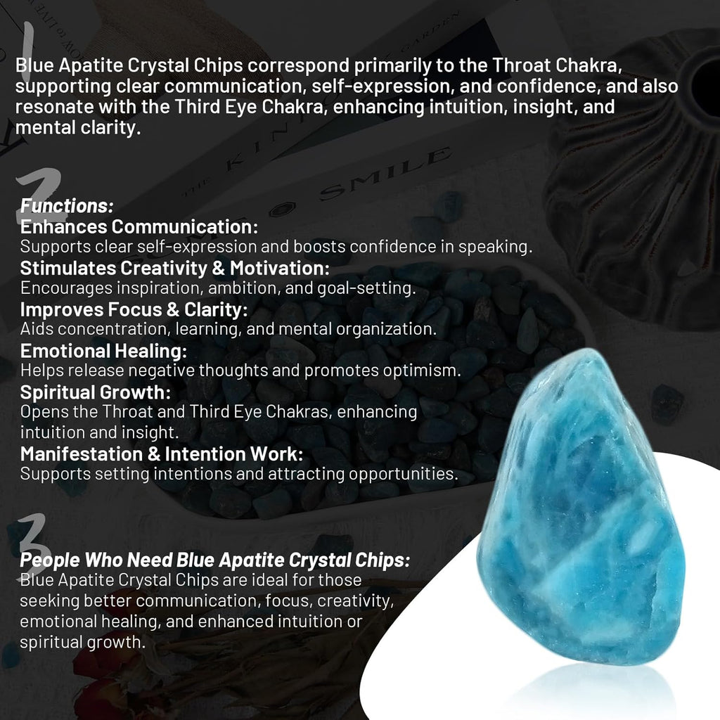 1.1lb Natural Crushed Blue Apatite Crystal Tumbled Chips - Blue Apatite Healing Crystals Chips Bulk, Crushed Crystal Gemstones for Crafts, Beautiful Package for Gift