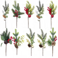 10 Pack Christmas Tree Picks with Gold Slive Ornaments,12-15Inch Red Derry Stems with Pinecone for Floral Arrangements DIY Crafts