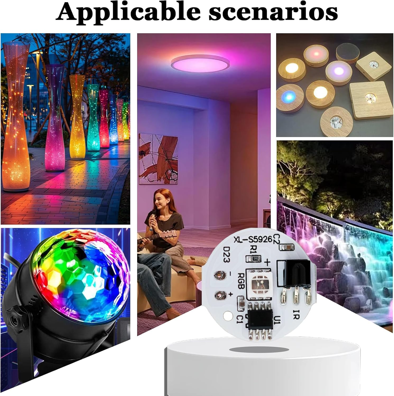 1 Pcs 3W 5V RGB LED Module High-Power Color Changing Light Board Chip with Remote Control - SMD COB Glass Fiber Circular PCB (120deg 24MM Dia) for DIY Lighting Decoration or Aquarium Light