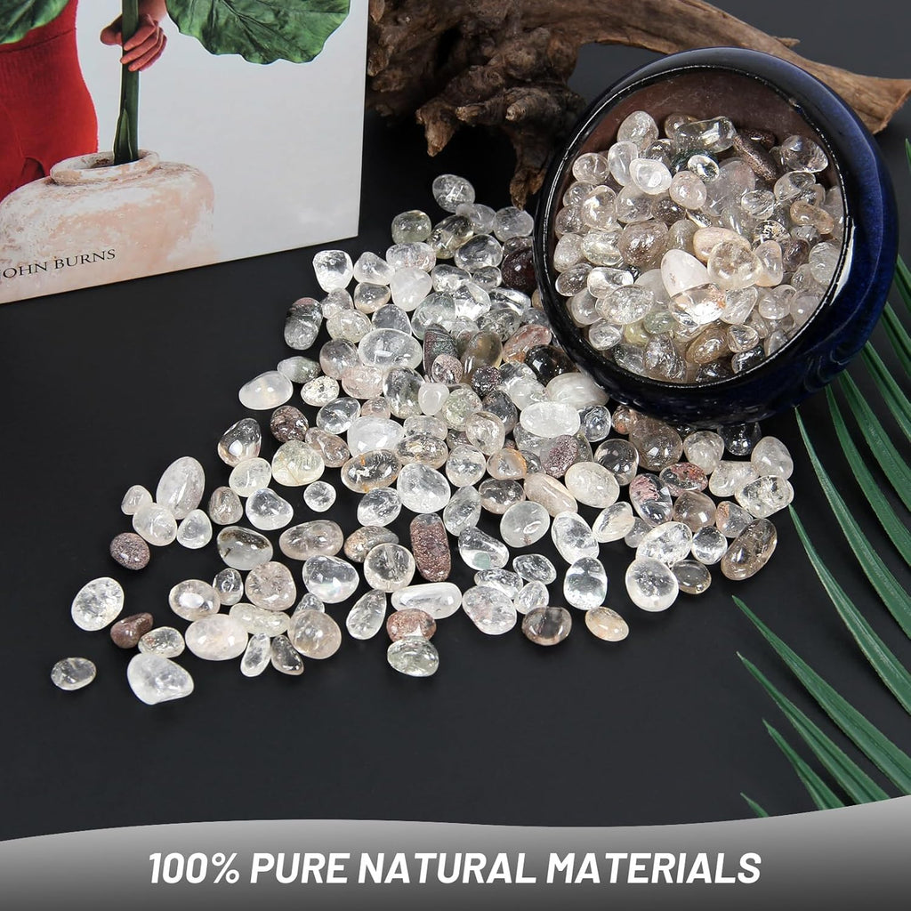 1.1lb Natural Crushed Green Phantom Quartz Crystal Tumbled Chips-Healing Crystals Chips Bulk, Crushed Crystal Gemstones for Crafts, Beautiful Package for Gift (Green Phantom Quartz)