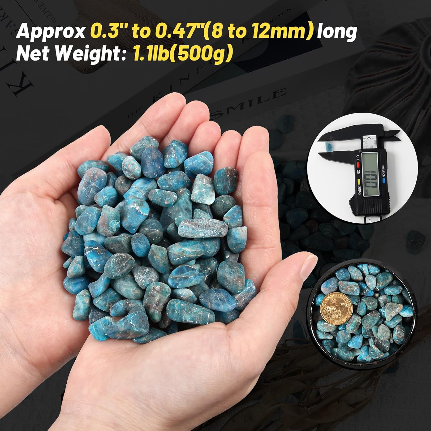 1.1lb Natural Crushed Blue Apatite Crystal Tumbled Chips - Blue Apatite Healing Crystals Chips Bulk, Crushed Crystal Gemstones for Crafts, Beautiful Package for Gift