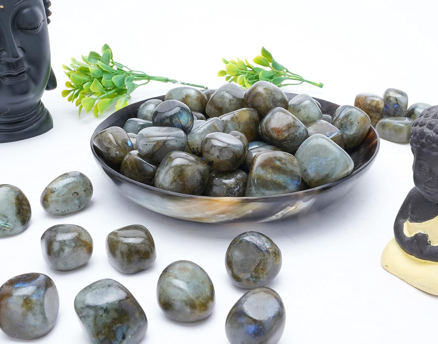 "Crocon 1LB Labradorite Tumbled Stones and Crystals Bulk 2000+ Carats, Polished Stones - Rock Collection - vase Filler tumbles Crystals Healing Reiki - Gemstone Gifts, Fountain tumbles Size 20 mm"
