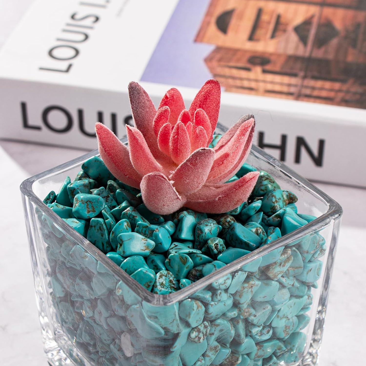 0.88 Lb Turquoise Aquarium Gravel Rocks Betta Fish Tank Pebbles, Polished Tumbled Crystals Stones Crushed Quartz Chips for Crafts, Fish Turtle Tank and Home Decoration