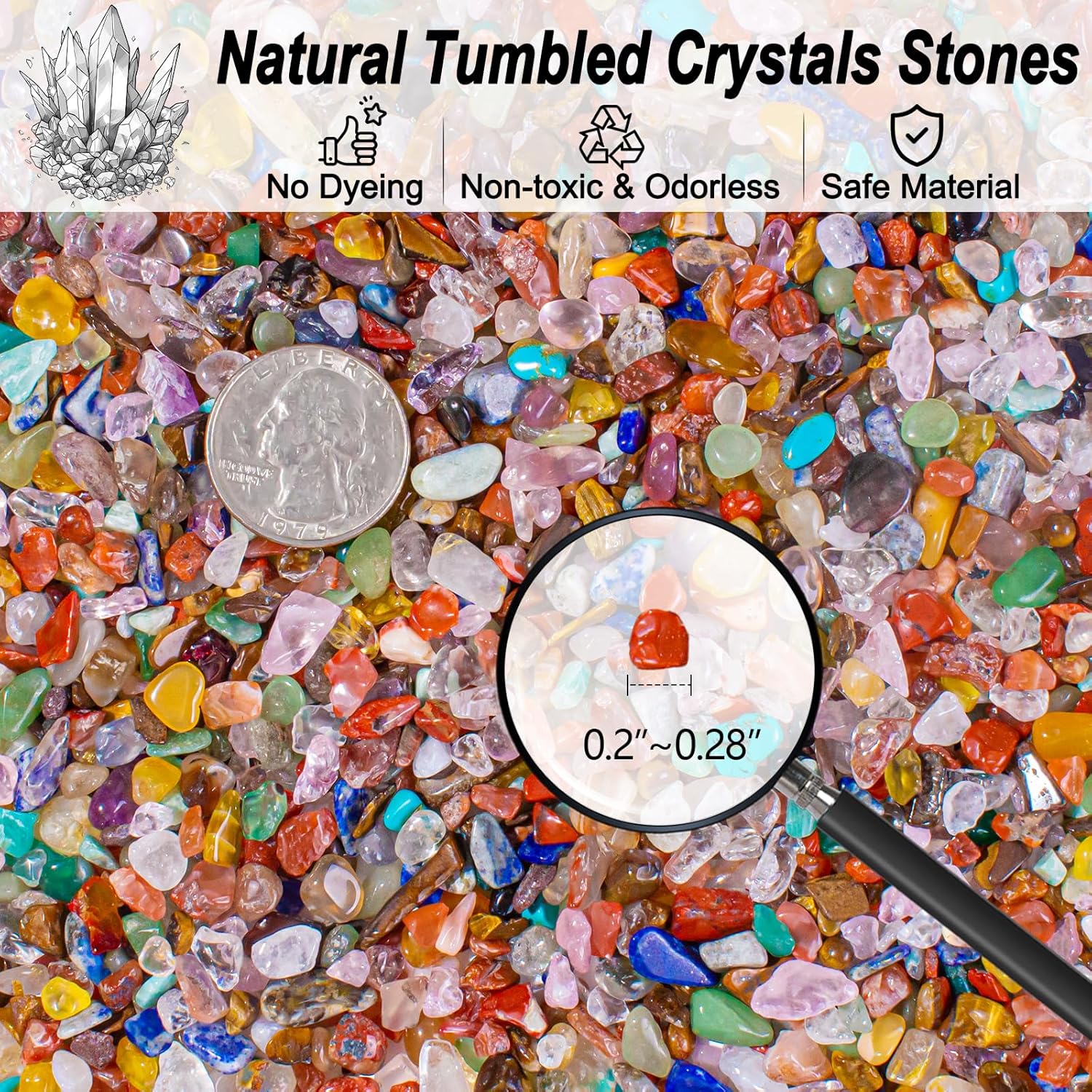 0.5 Lb/230g Chakra Crystal Chips Bulk Quartz Rocks, Natural Tumbled Healing Crystal Chips Crushed Stones Irregular Shaped for Aquarium, Vase Fillers, Succulent Plants Decor - 5-7mm