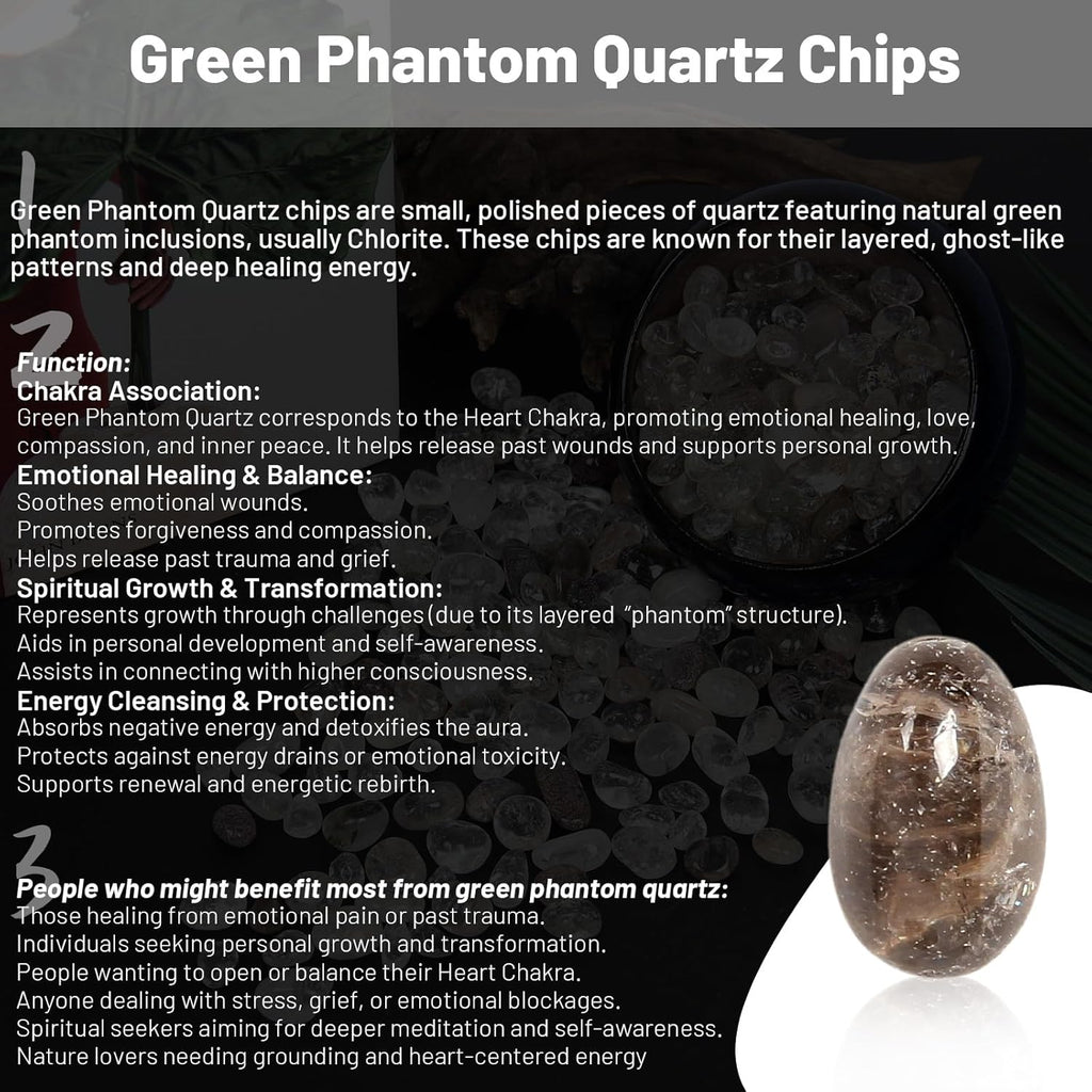 1.1lb Natural Crushed Green Phantom Quartz Crystal Tumbled Chips-Healing Crystals Chips Bulk, Crushed Crystal Gemstones for Crafts, Beautiful Package for Gift (Green Phantom Quartz)