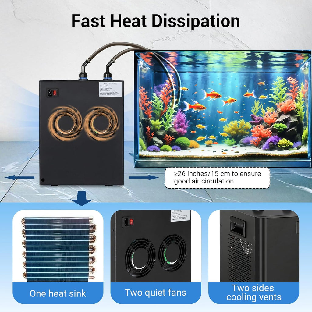 1/3 Hp Aquarium Chiller, 79 Gal Water Chiller Machine, Fresh & Salt Fish Tank Chiller for Axolotl Jellyfish Coral Reef, Hydroponic Water Chiller with Water Pump and Quiet Design Compressor