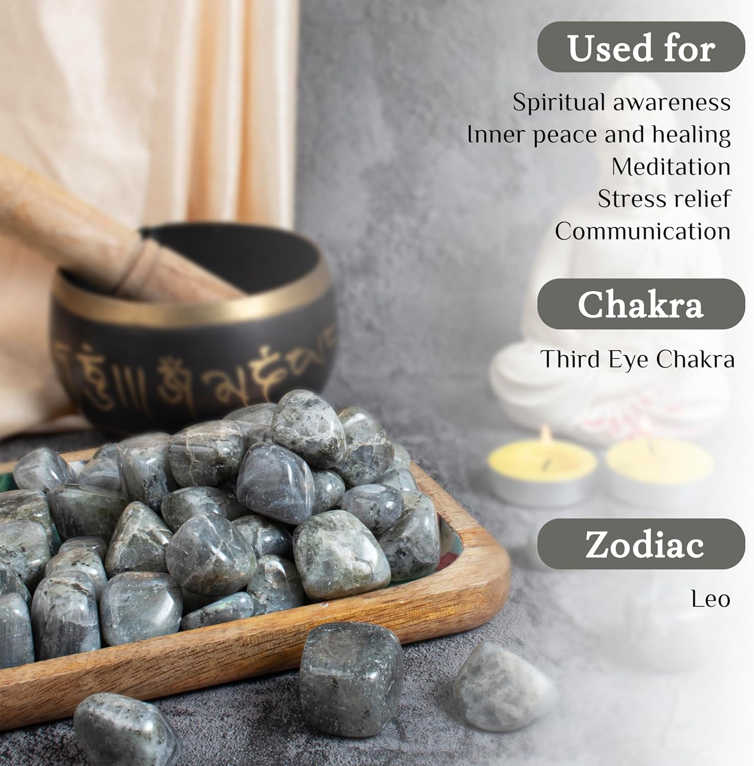 "Crocon 1LB Purple Labradorite Tumbled Stones and Crystals Bulk 2000+ Carats Natural Crystal Kit for Reiki Healing Crystal Polished, Tumble Stones, Chakra Balancing, Reiki Gift, Home Decor Size : 20mm"