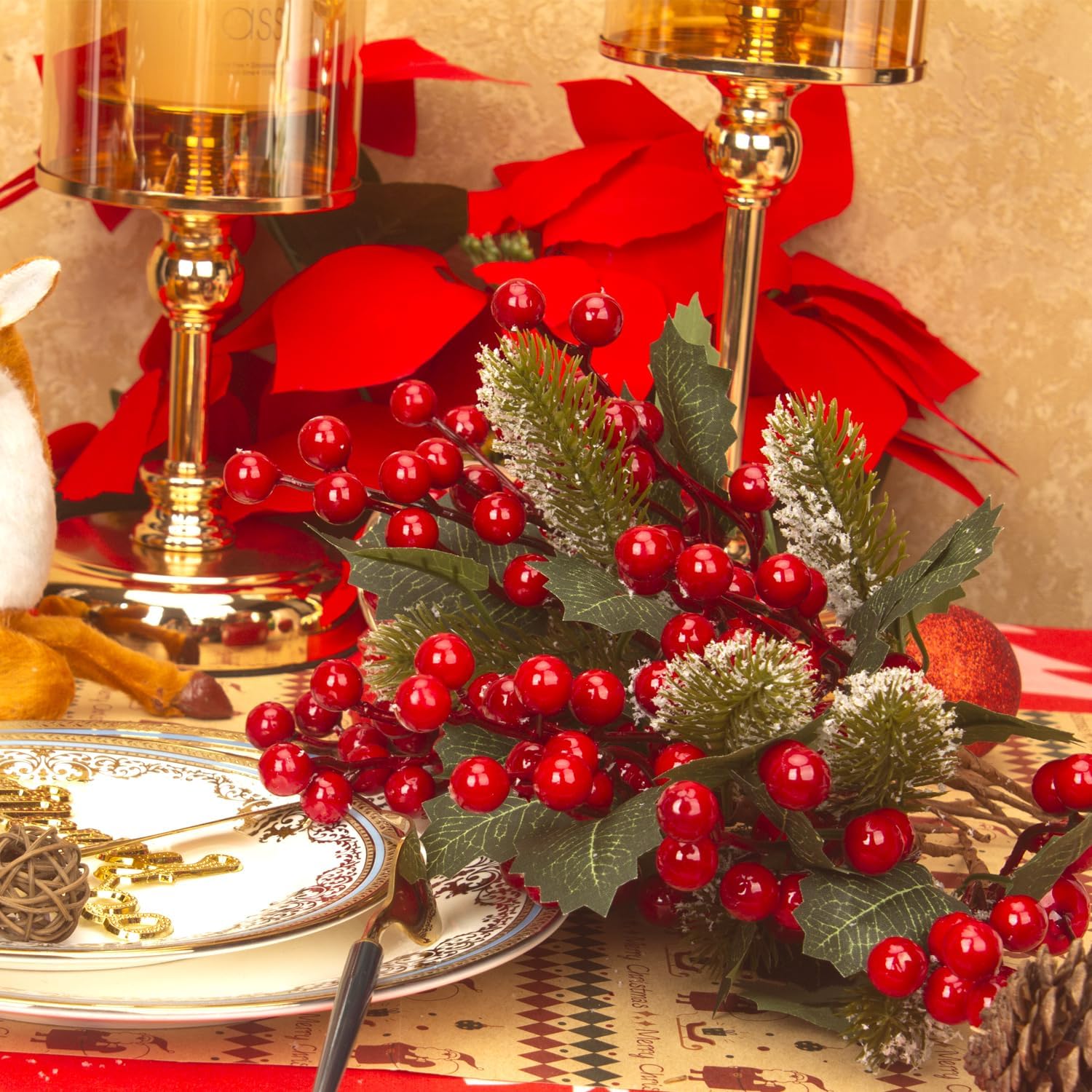 10 Pack Christmas Artificial Berry Twigs for Tree Decoration, DIY Red Berry Stems for Crafts Wreath Garland Ornaments Decor