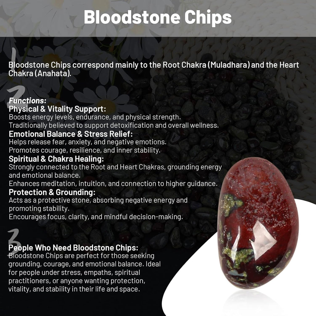 1.1lb Natural Crushed Bloodstone Quartz Crystal Tumbled Chips-Blood Stone Healing Crystals Chips Bulk, Crushed Crystal Gemstones for Crafts, Beautiful Package for Gift