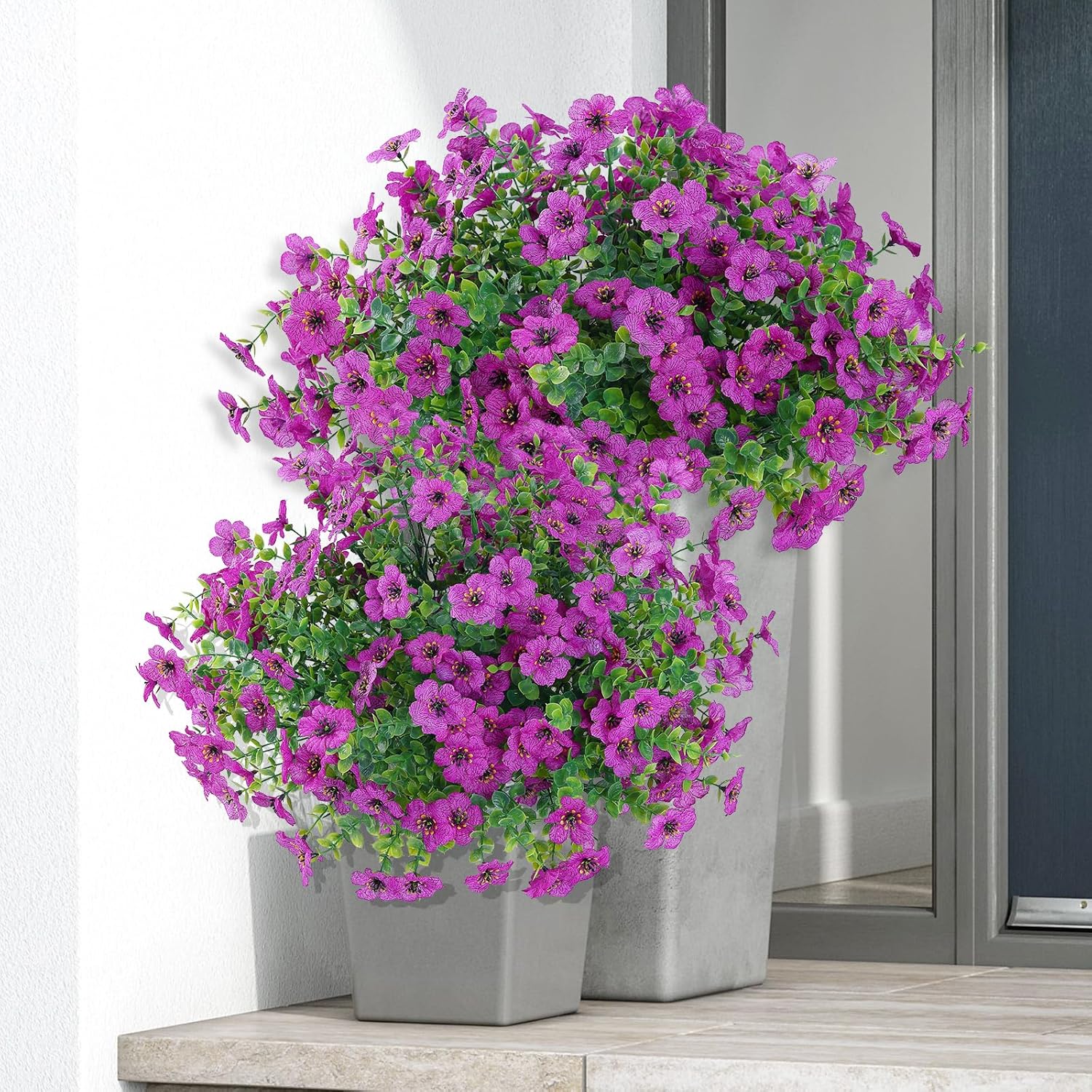 10 Bundles Artificial Faux Flowers for Outdoor,10Pcs Fake Flowers for Home Decor,Plastic Flowers Shrubs Lifelike Artificial Greenery Home Porch Stems Outside Decor(Fuchsia)