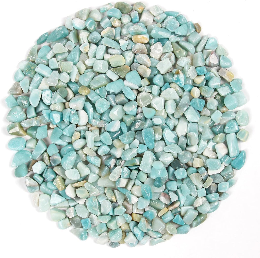 1.1lb Natural Crushed Amazonite Crystal Tumbled Chips-Healing Crystals Chips Bulk, Crushed Crystal Gemstones for Crafts, Beautiful Package for Gift (Amazonite)