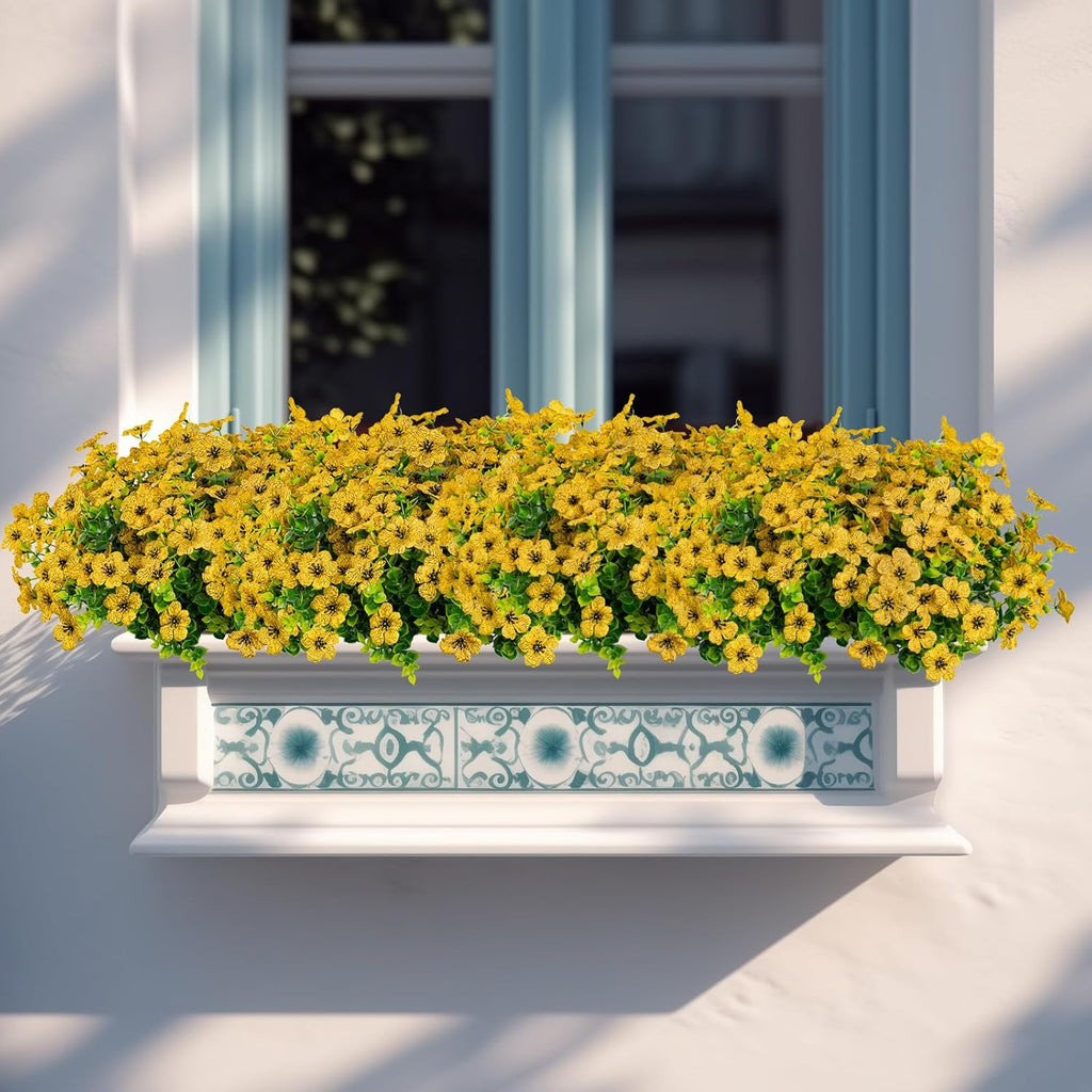 10 Bundles Artificial Faux Flowers for Outdoor,10Pcs Fake Flowers for Home Decor,Plastic Flowers Shrubs Lifelike Artificial Greenery Home Porch Stems Outside Decor(Yellow