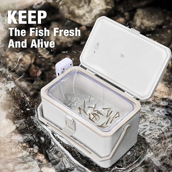 Ghosthorn Fishing Cooler 11QT/15QT Live Bait Cooler with 4000mAh Rechargeable Aerator for Fishing,Bait Bucket for Live Fish Shrimp,Portable Minnow Bucket for Boat Outdoors