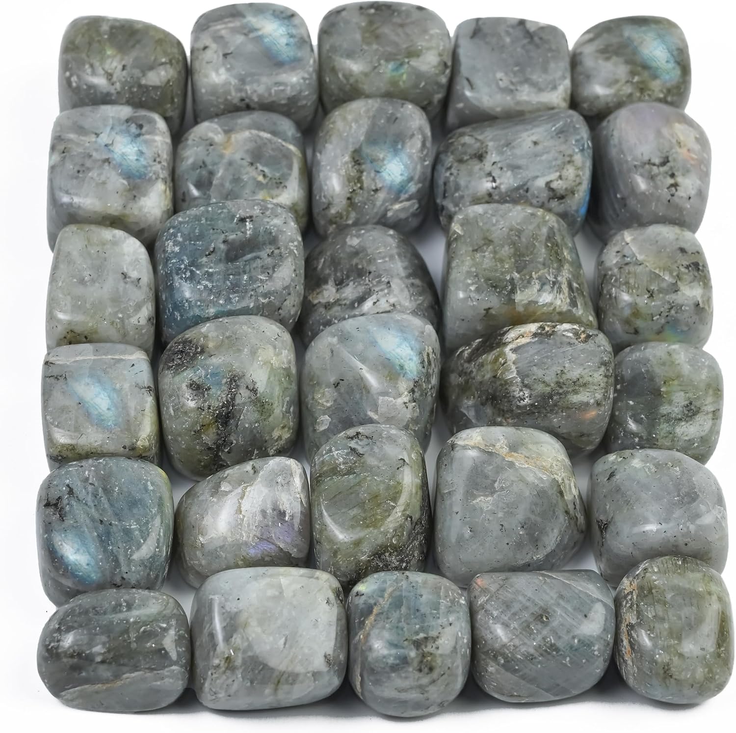 "Crocon 1LB Purple Labradorite Tumbled Stones and Crystals Bulk 2000+ Carats Natural Crystal Kit for Reiki Healing Crystal Polished, Tumble Stones, Chakra Balancing, Reiki Gift, Home Decor Size : 20mm"