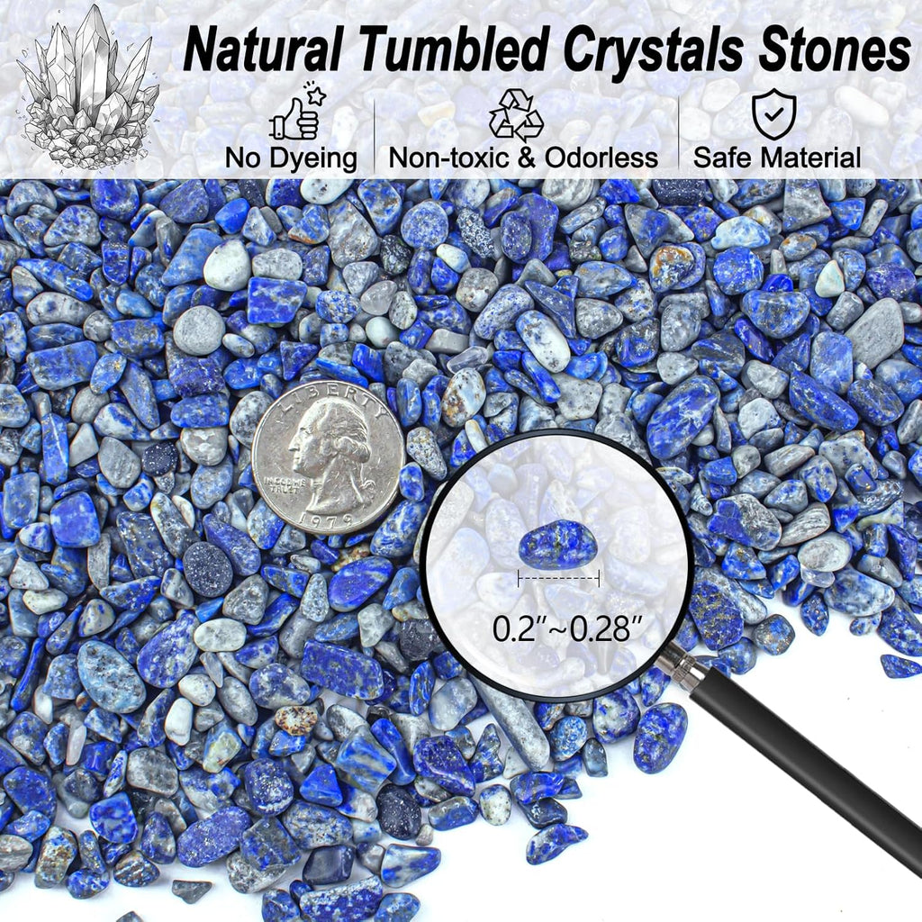 0.88 Lb Lapis Lazuli Crushed Stones Aquarium Gravel Rocks Bulk, Natural Healing Reiki Crystals Stones Chips Polished Tumbled Quartz Rock for Garden|Vase Filler|Fish Turtle Tank Decorations