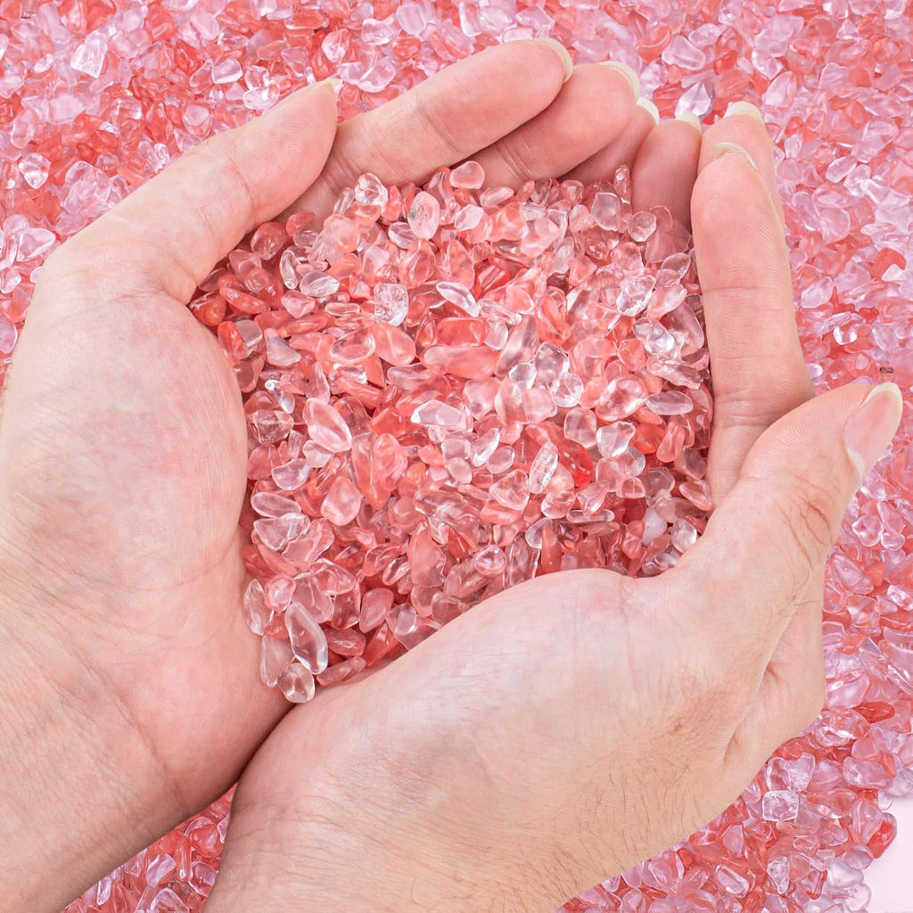 0.88 Lb Red Crystal Chips Stone Crushed Quartz Glass, Small Decorative Pebbles Bulk Tumbled Stones Polished Rocks Pieces for Crafts, Vases Filler, Succulent Plants, Aquarium Gravel Rocks