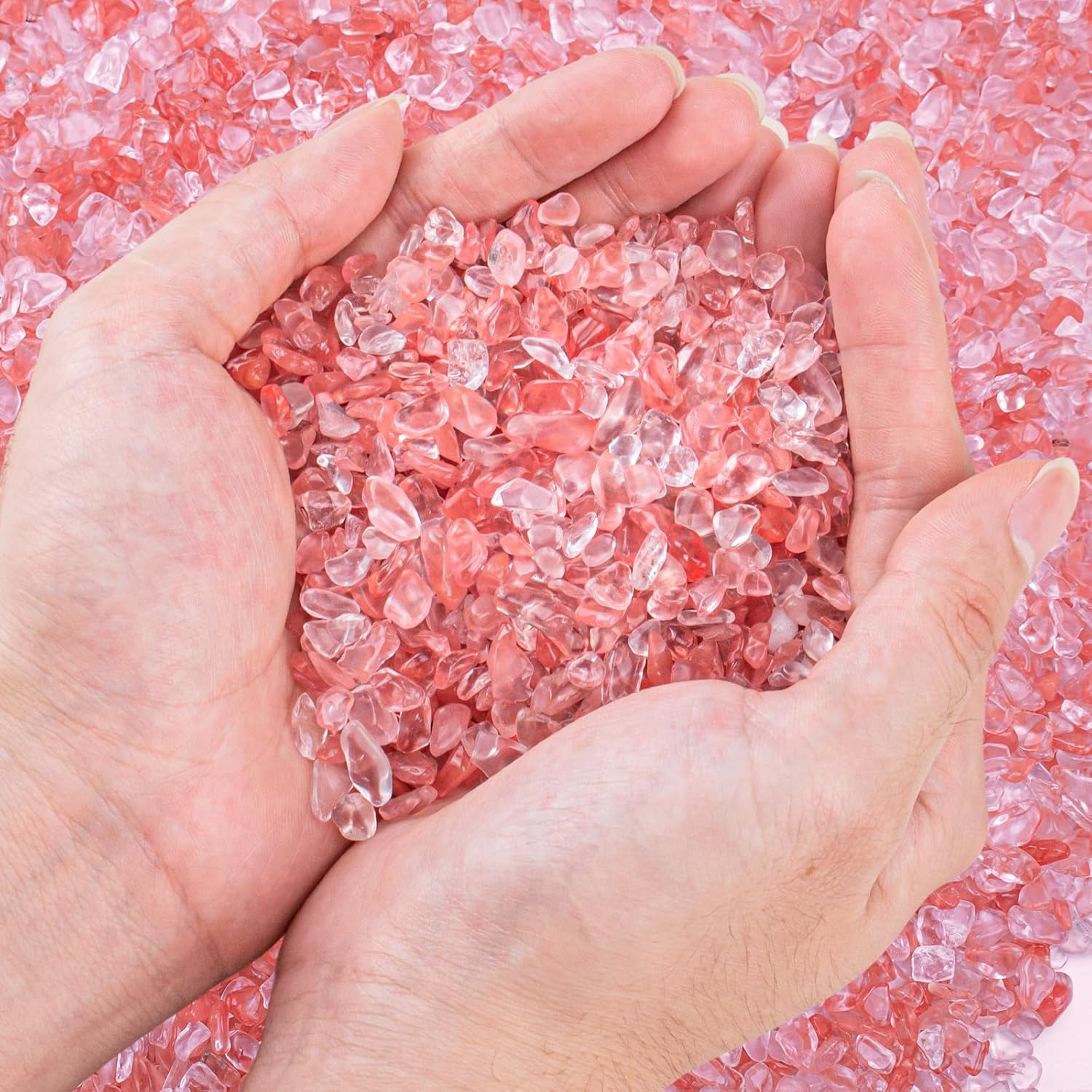 0.5 Lb/230g Watermelon Red Crushed Stone Crystal Chips Bulk, Tumbled Healing Crystal Chips Natural Gemstones Crushed Stones Decorative Vase Fillers Aquarium Gravel Rocks, 5-7mm