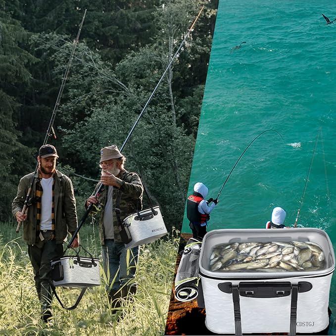 Transparent Lid Fishing Bucket, Portable Foldable Fishing Bucket, Bait Bucket, Fish Bucket, Live Bait Storage. (6 gallons)