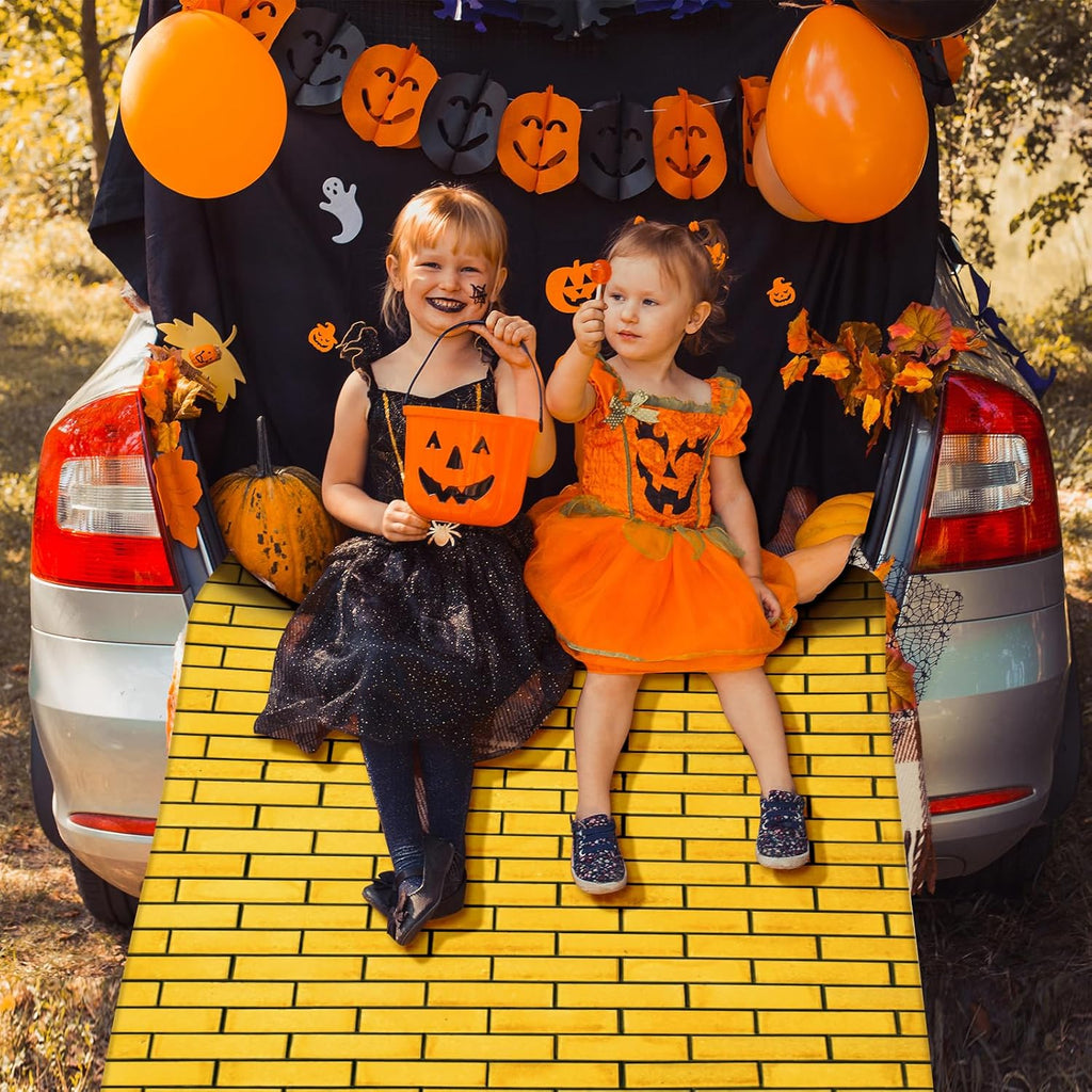 1 Pcs 4.5 x 9 Feet Yellow Brick Road Floor Runner for Wizard Oz Party Decorations,Large Disposable Brick Stone Wall Backdrop Tablecloth for Halloween Princess Cosplay Medieval Castle Party Supplies