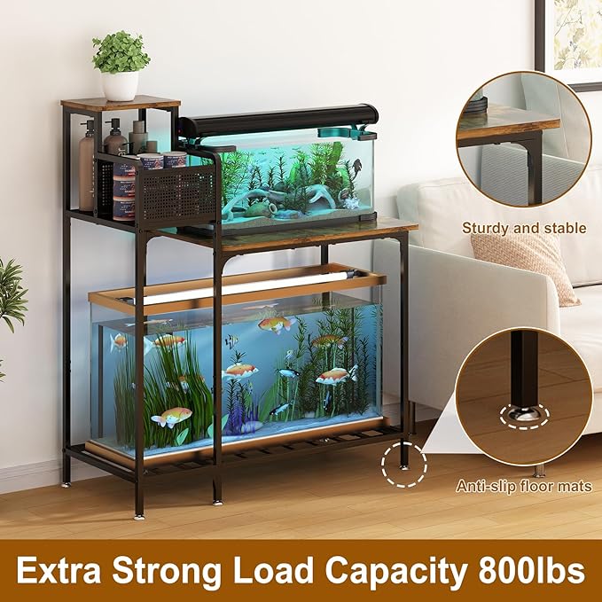 Wisdom Star 10-20 Gallon Aquarium Stands Metal Frame, Fish Tank with Stand with Cabinet Storage, 33.1" L * 15" W Tabletop, 330LBS Capacity, Fits Aquarium,Turtle Tank or Reptile Terrariums, Black
