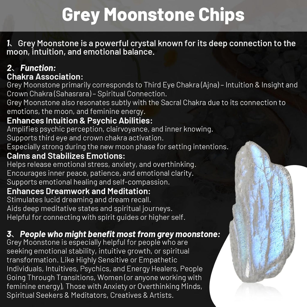 1.1lb Natural Crushed Grey Moonstone Labradorite Crystal Tumbled Chips - Grey Labradorite Healing Crystals Chips Bulk