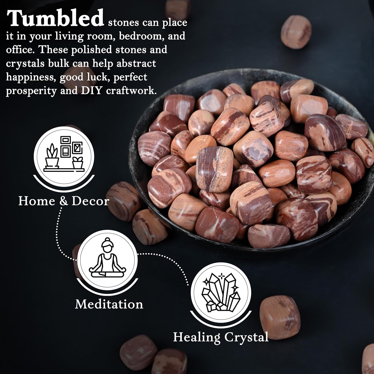 "Crocon 1LB Chocolate jasper Tumbled Stones and Crystals bulk 2000+ Carats Natural Crystal Kit for Reiki Healing Crystal Polished, Tumble Stones, Chakra Balancing, Gift, Home Decor Size : 20-25 mm "