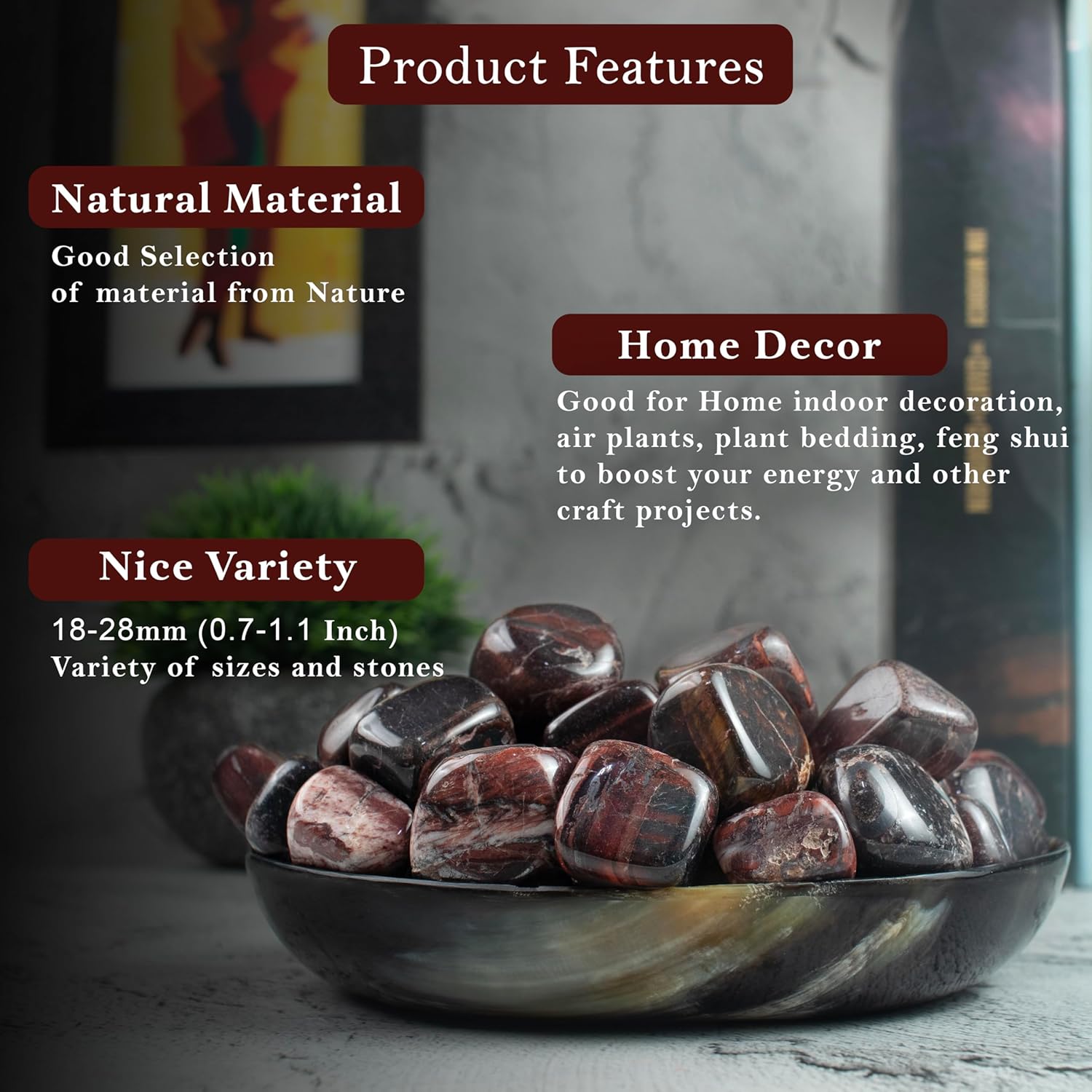 "Crocon 1LB Red Tiger Eye Tumble Stones and Crystals Bulk 2000+ Carats Natural Crystal Kit for Reiki Healing Crystal Polished, Tumble Stones, Chakra Balancing, Reiki Gift, Home Decor Size : 20-25 mm"