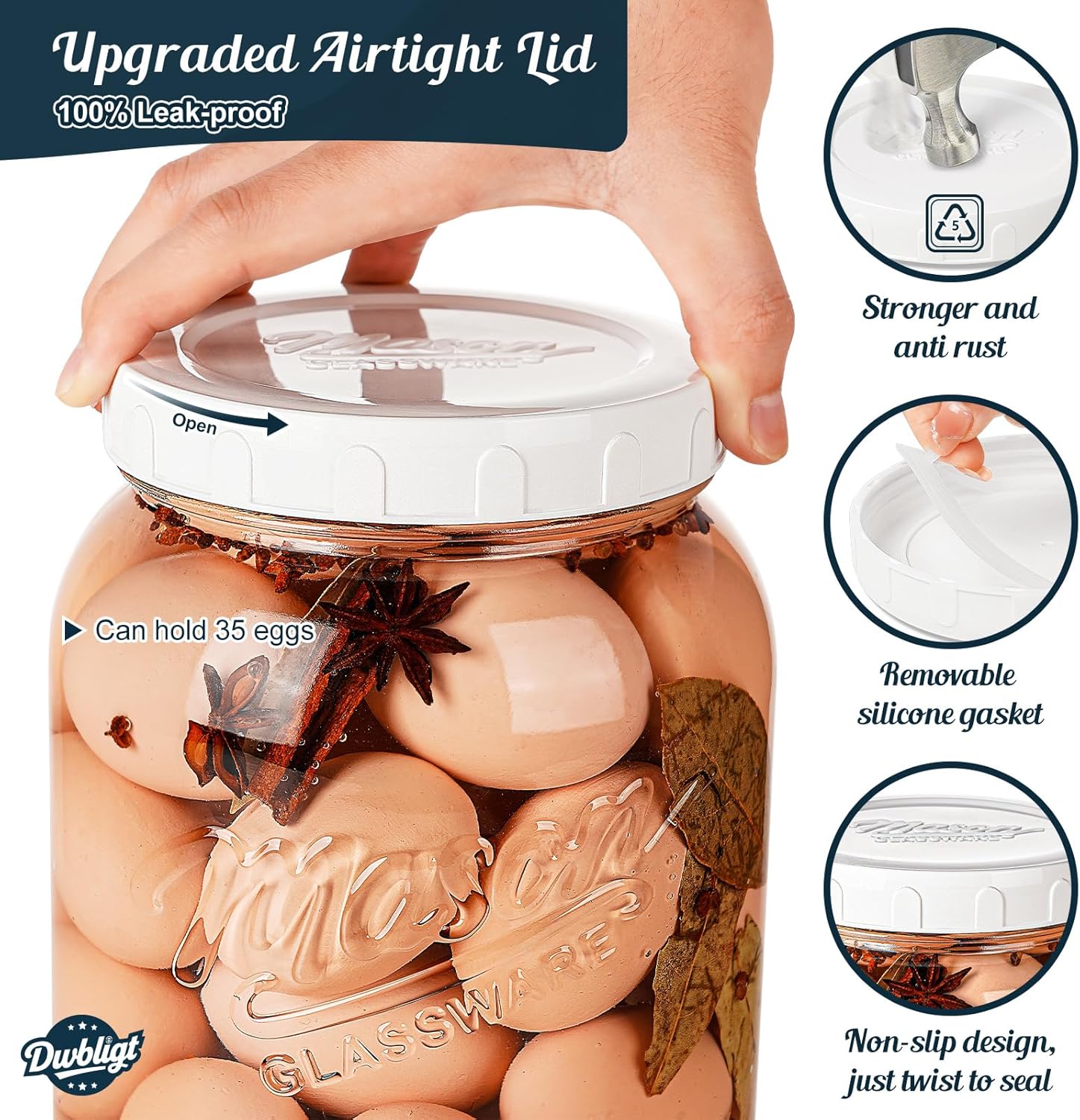 1 Gallon Glass Jar with Airtight Lid, Large Mason Jar Wide Mouth for Flour Sugar Food Storage Containers with Scale Mark(1 PCS), Canning Jars for Sun Tea, Kombucha, Cookie, Pickle, Fermenting