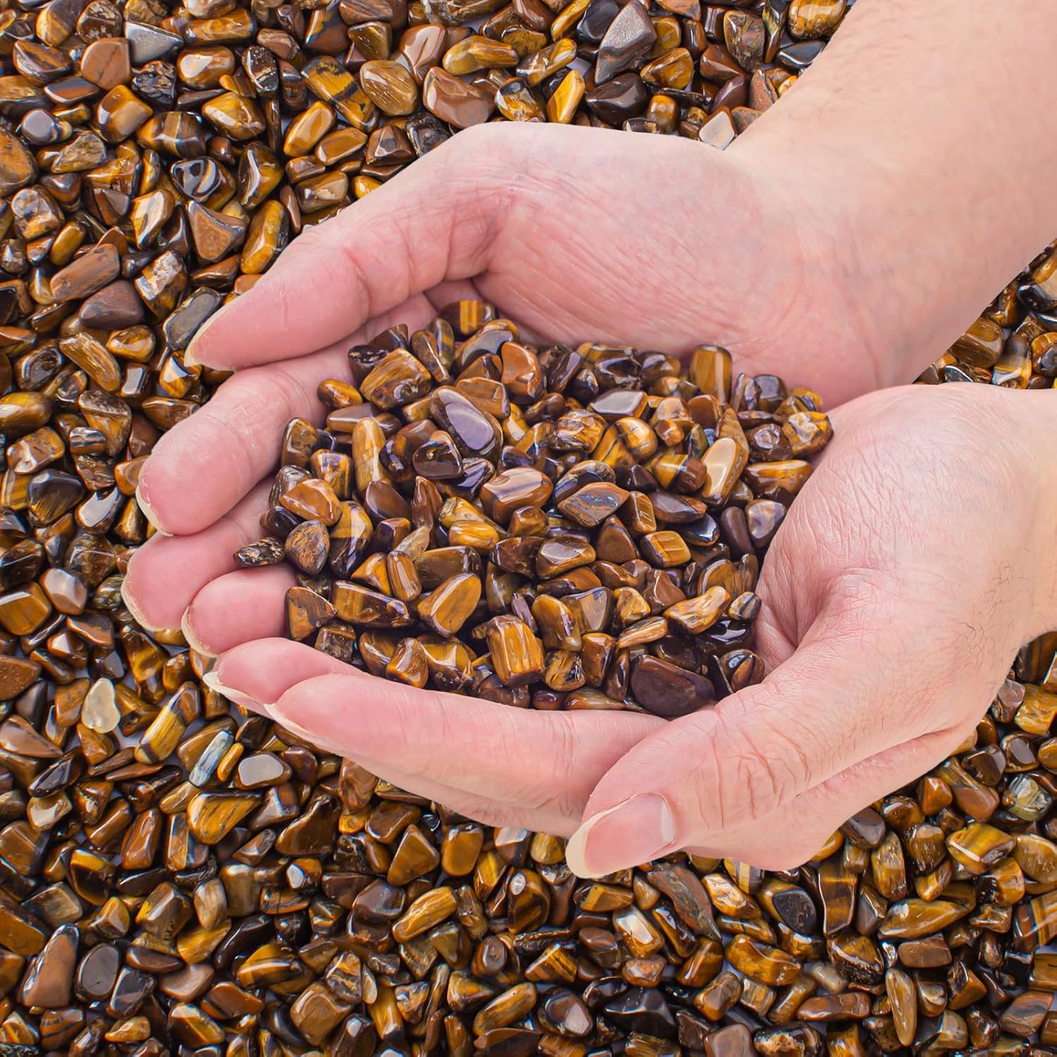 0.5 Lb/230g Crystal Chips Tumbled Polished Natural Tiger Eye Gravel Stones, Irregular Shaped Healing Stones Gravel Pebble for Crafts, Vases Filler and Fish Turtle Tank Decorations