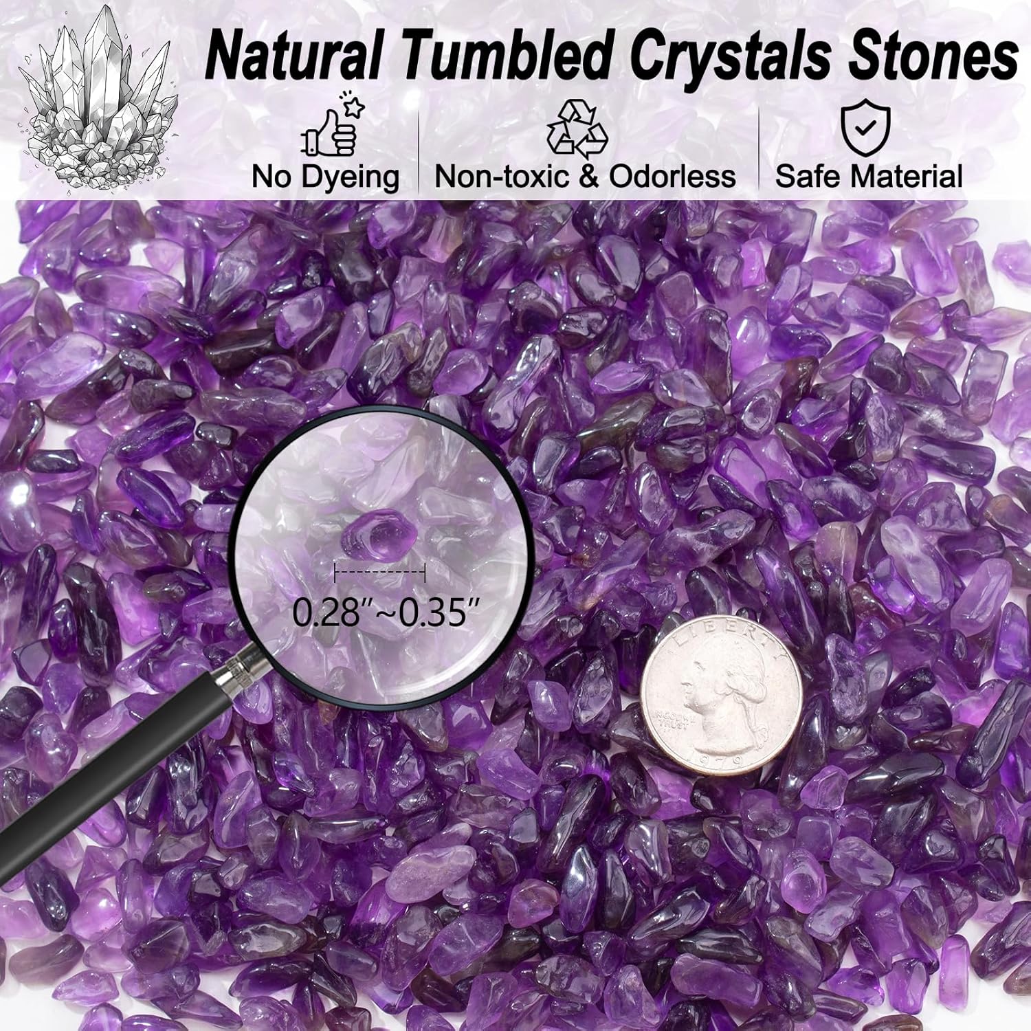 0.5 Lb/230g Amethyst Quartz Crystal Chips Bulk, Purple Crushed Stones Natural Gemstones Healing Reiki Crystals Mini Quartz Vase Filler Aquarium Gravel Rocks, 5-7mm