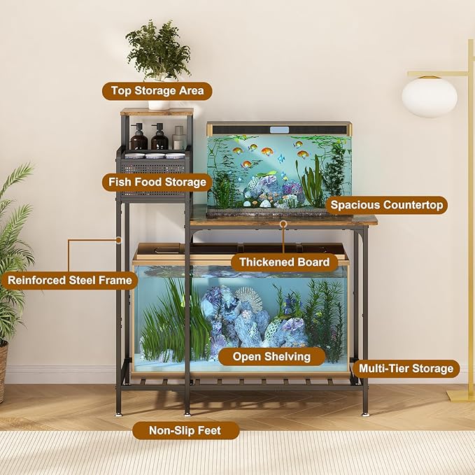 Wisdom Star 10-20 Gallon Aquarium Stands Metal Frame, Fish Tank with Stand with Cabinet Storage, 33.1" L * 15" W Tabletop, 330LBS Capacity, Fits Aquarium,Turtle Tank or Reptile Terrariums, Black