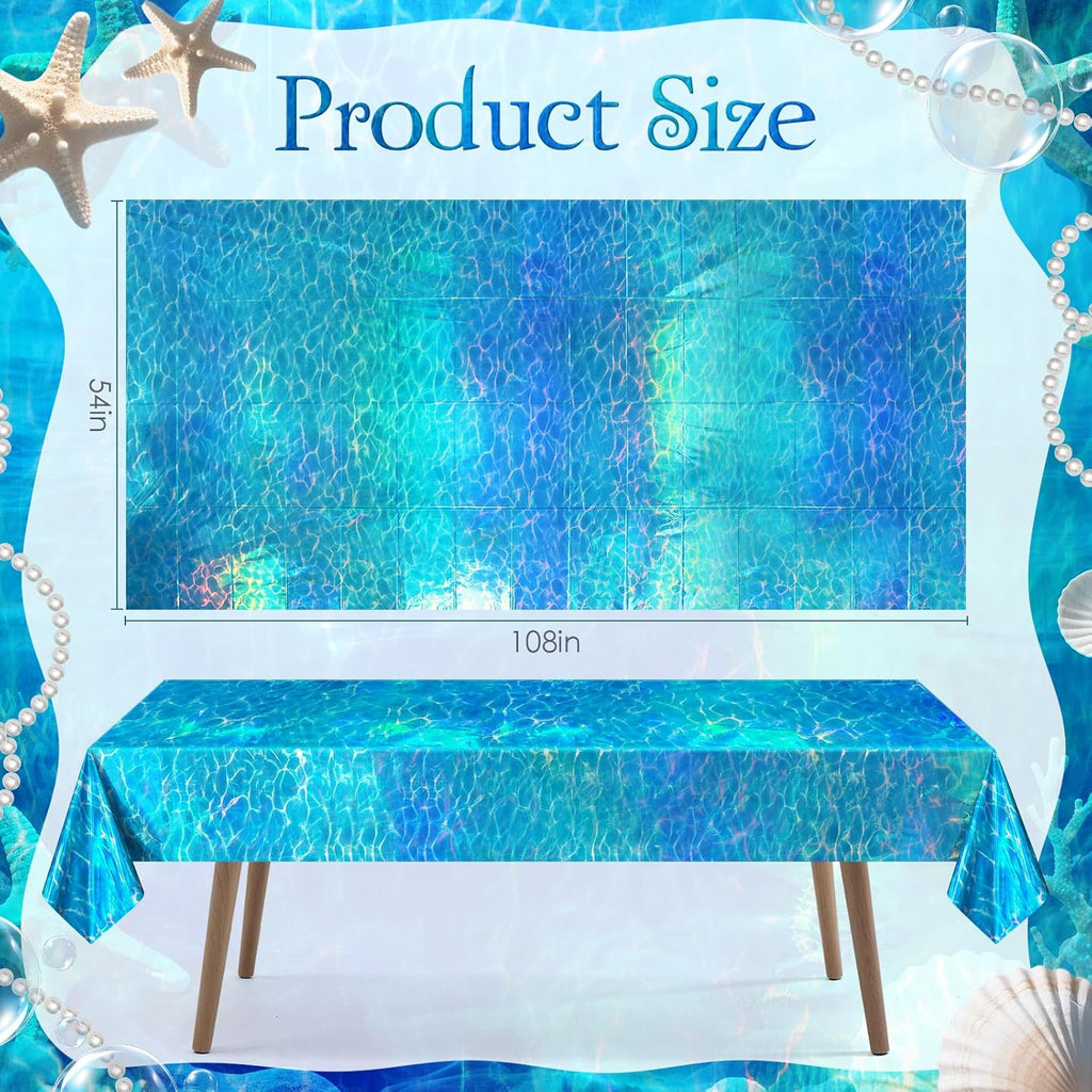 1 Pack Ocean Waves Holography Tablecloth, 54 x 108” Blue Sea Design, Waterproof Disposable Plastic Table Cover for Beach, Pool, Under The Sea, and Birthday Party Decorations