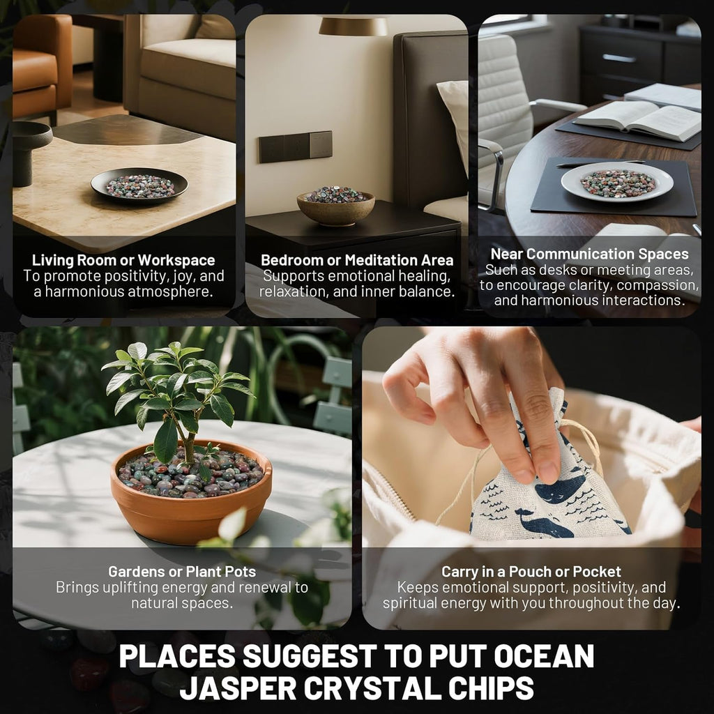 1.1lb Natural Crushed Ocean Jasper Crystal Tumbled Chips-Healing Crystals Chips Bulk, Crushed Crystal Gemstones for Crafts, Beautiful Package for Gift (Ocean Jasper)