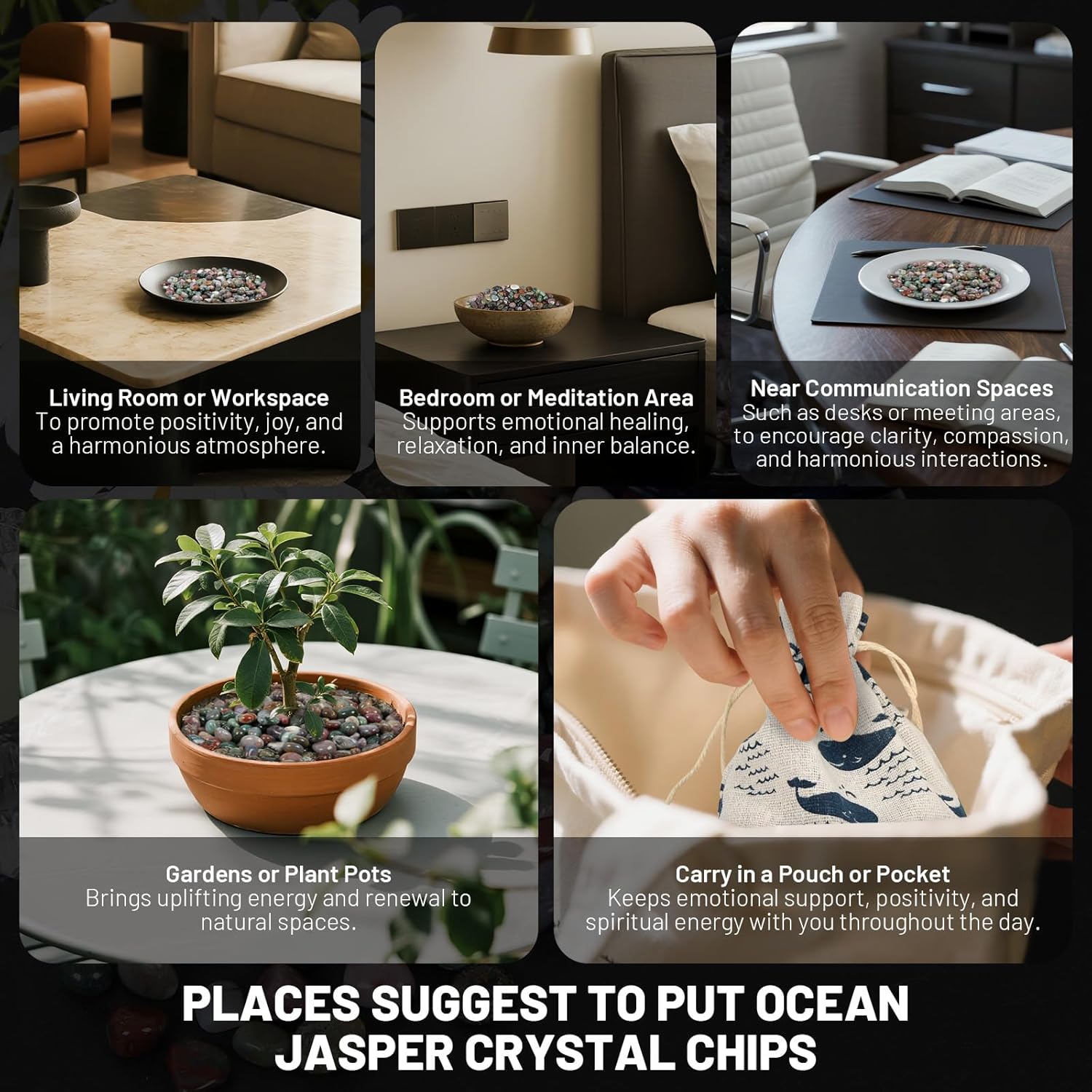 1.1lb Natural Crushed Ocean Jasper Crystal Tumbled Chips-Healing Crystals Chips Bulk, Crushed Crystal Gemstones for Crafts, Beautiful Package for Gift (Ocean Jasper)