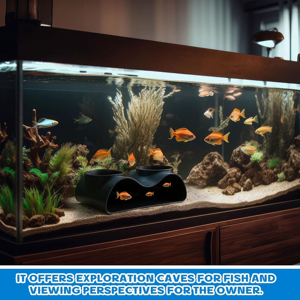 1 Pcs Aquarium Underground Tunnel Cave with Natural Curve Two Hole Fish Tank Hideout Decor Decoration for Loaches, Corydora Catfish, Bettas, Pleco and Shrimps