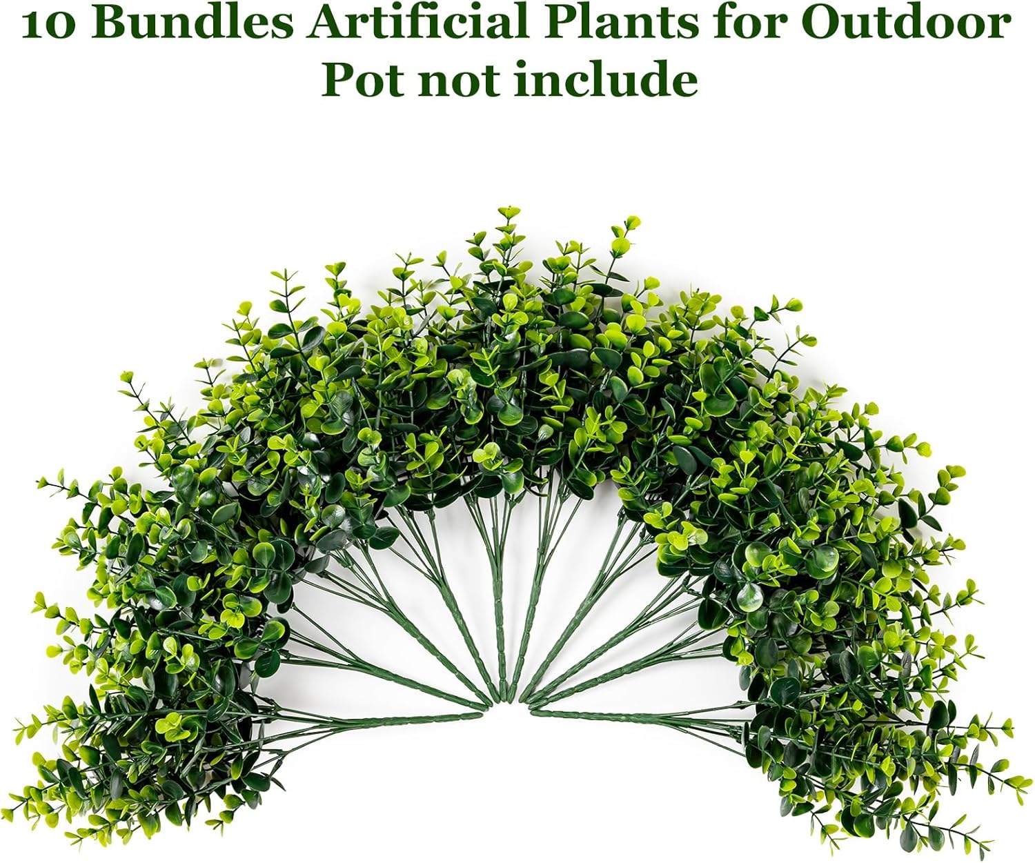 10 Bundles Artificial Plants for Outdoor Fake Plants for Spring Decoration,10 Bundles Faux Eucalyptus Plants for Planter UV Resistant Lifelike for Home Porch Garden（Green）