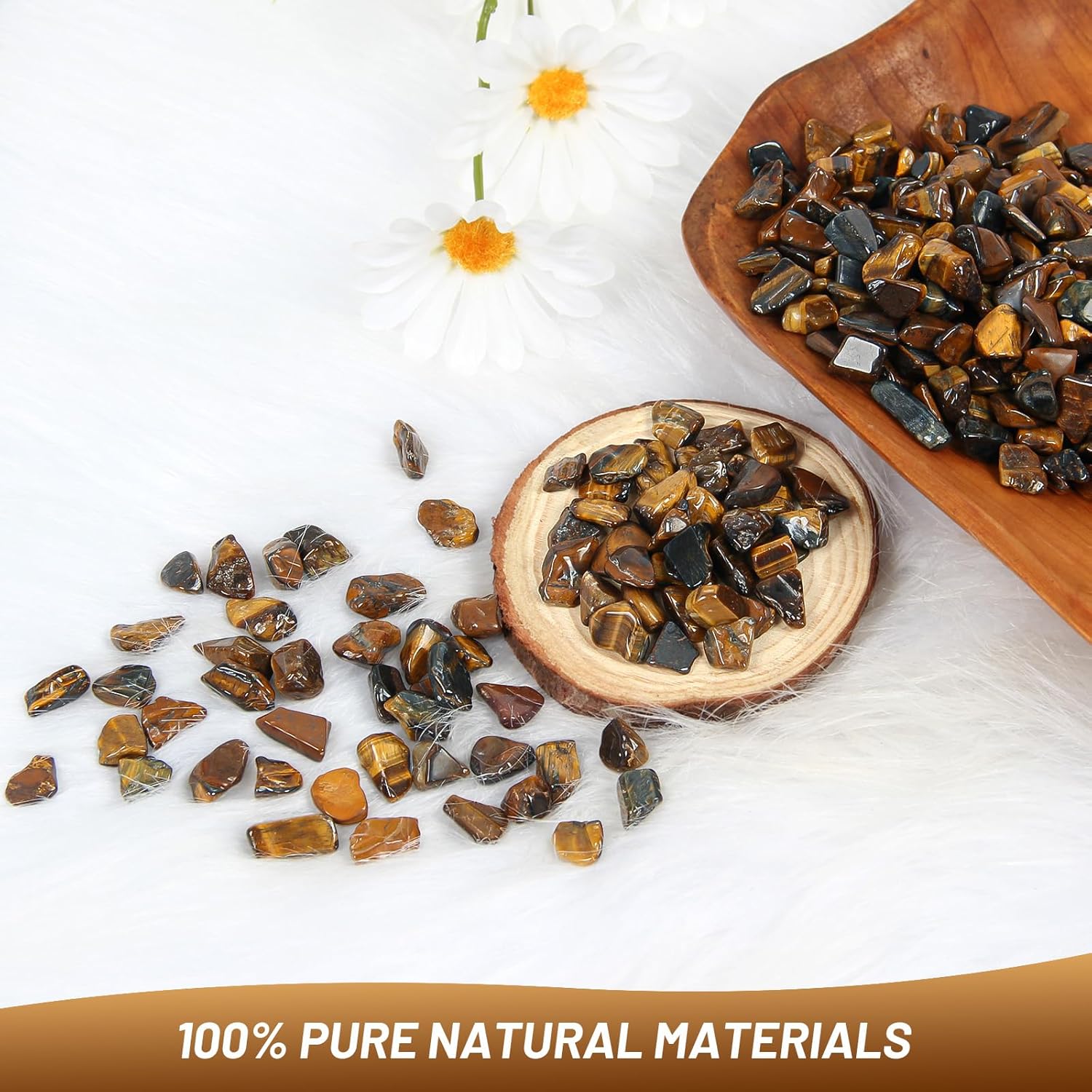 1.1lb Natural Crushed Tiger Eye Crystal Tumbled Chips-Tiger Eye Healing Crystals Chips Bulk, Crushed Crystal Gemstones for Crafts, Beautiful Package for Gift (Tiger Eye)