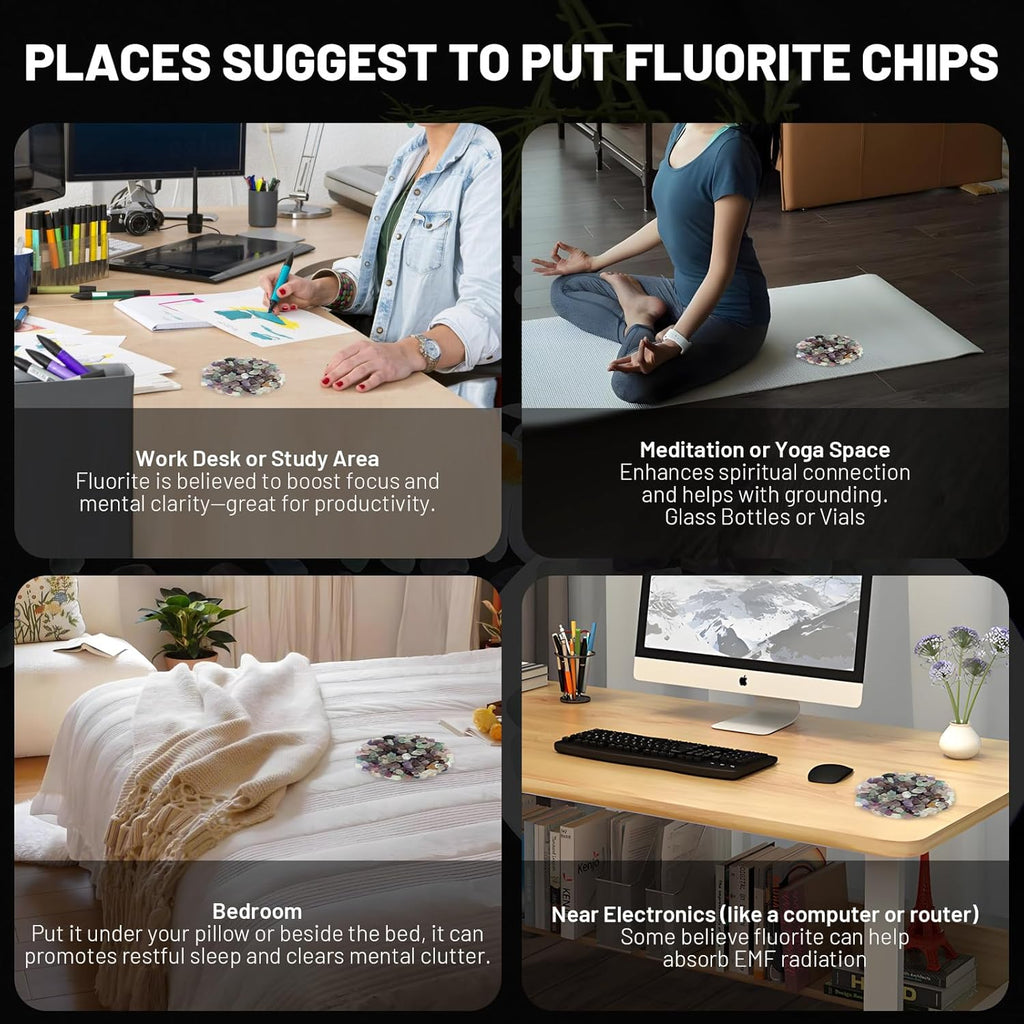 1.1lb Natural Crushed Fluorite Crystal Tumbled Chips-Healing Crystals Chips Bulk, Crushed Crystal Gemstones for Crafts, Beautiful Package for Gift (Fluorite)