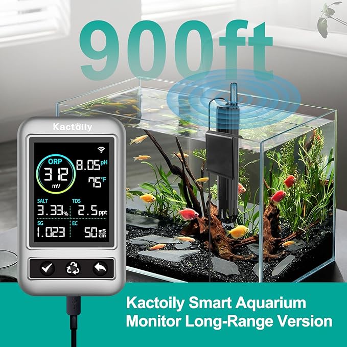 kactoily Digital Aquarium Water Tester, Salinity pH ORP TDS EC Temp Multi-Parameter Tester for Freshwater Saltwater Fish Tanks Real-Time Alerts