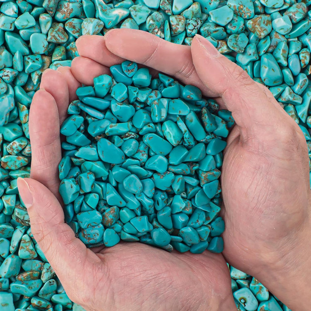 0.5 Lb/230g Blue Howlite Turquoise Crushed Stone Crystal Chips Bulk, Aquarium Gravel Rocks Polished Tumbled Stones Marble for Vases Filler, Garden and Fish Tank Decoration - 7-9mm