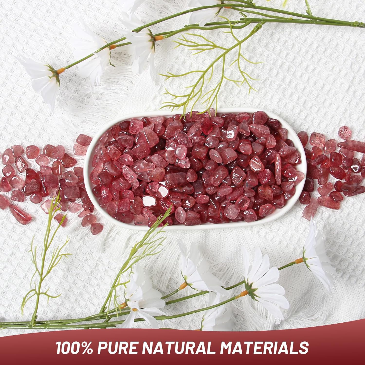 1.1lb Natural Crushed Red Strawberry Quartz Crystal Tumbled Chips-Healing Crystals Chips Bulk, Crushed Crystal Gemstones for Crafts, Beautiful Package for Gift(Red Strawberry Quartz)