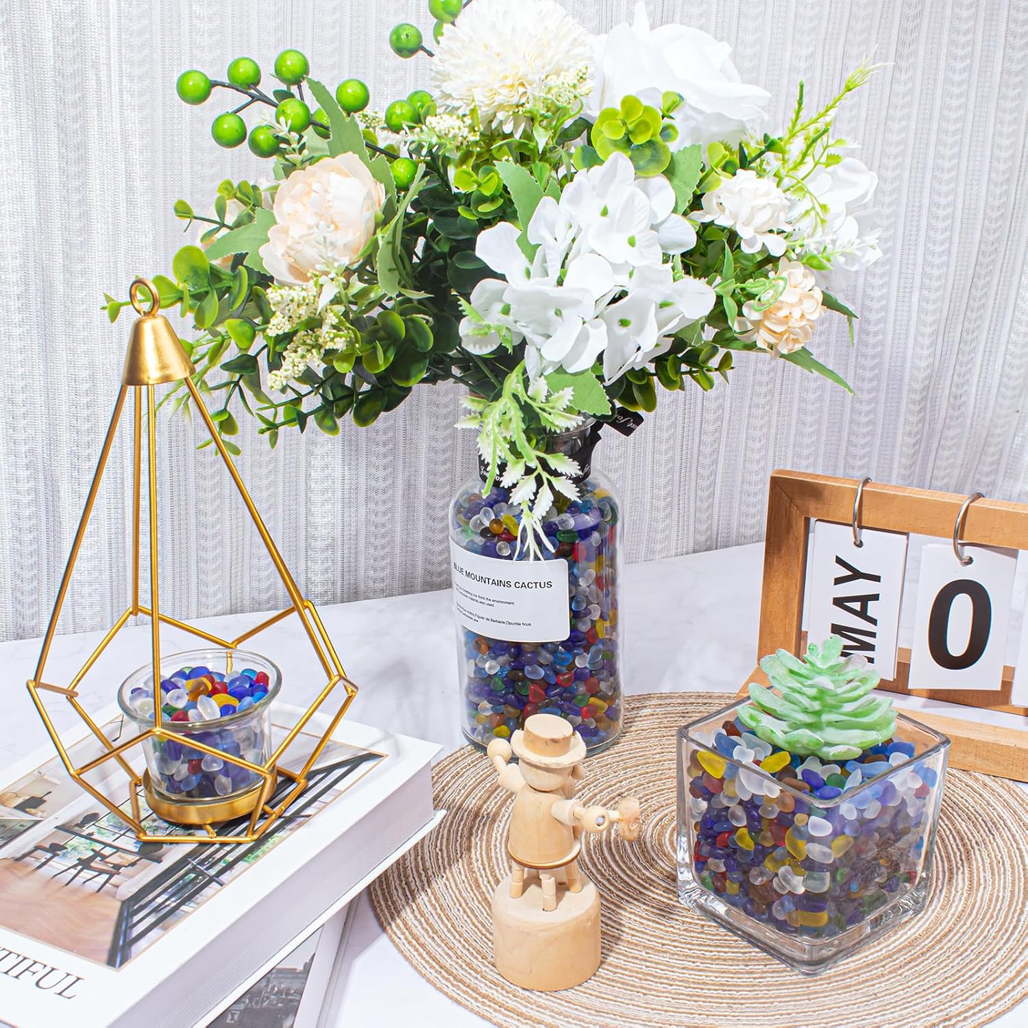 0.5 Lb Colorful Fish Tank Rocks Gravel for Aquarium, 6-9mm Frosted Sea Glass Stones Pebbles Fish Tank Beads Glass Gemstones for Vase Fillers, DIY Crafts, Home Decor