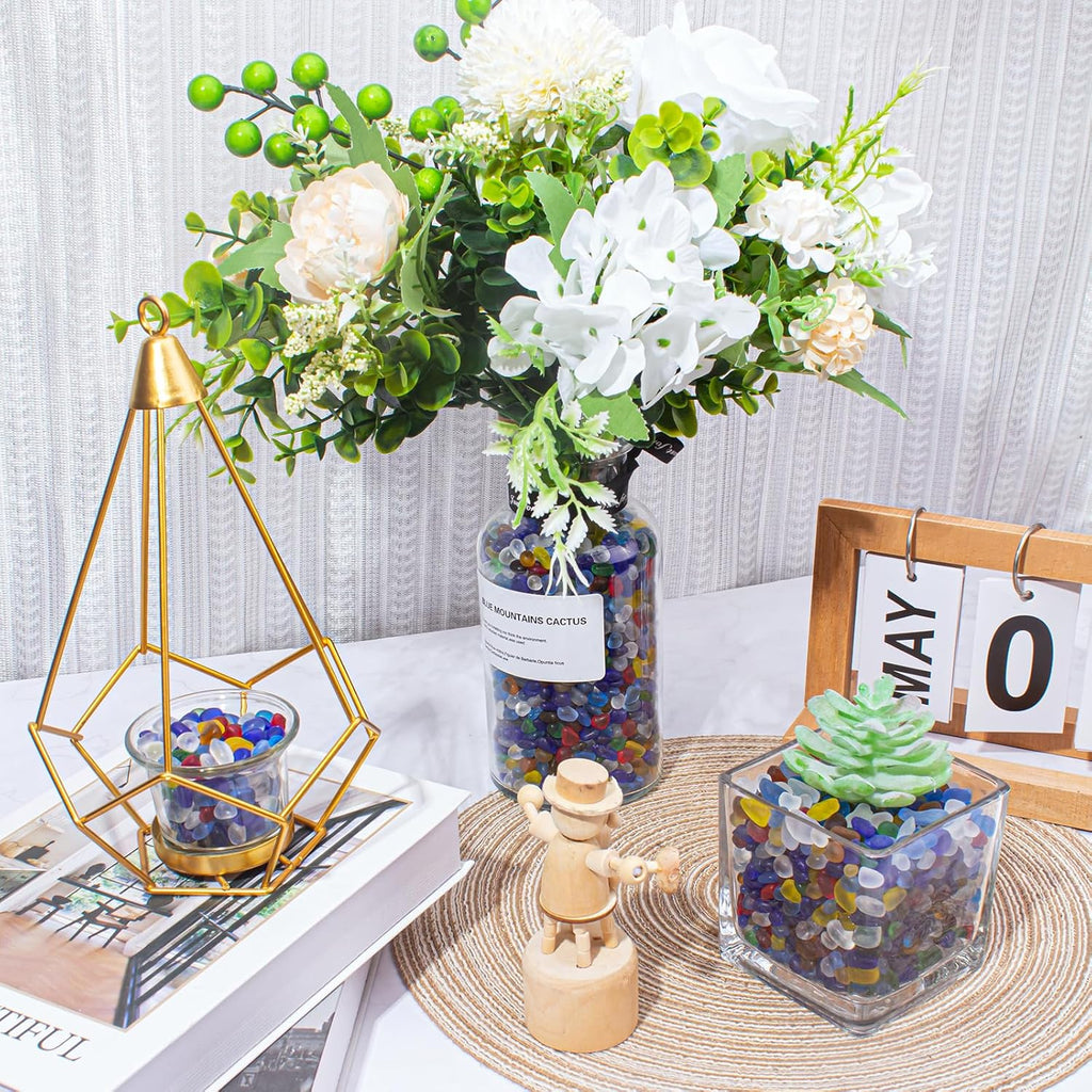 0.9 Lb Rainbow Fish Tank Rocks Gravel for Aquarium, Frosted Sea Glass Stones Pebbles Betta Fish Tank Beads Glass Gemstones for Vase Fillers, DIY Crafts, Home Decor